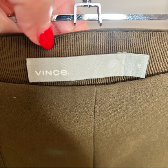 Vince XS Flat Front Stretchy Ankle Cropped Trouser Dress Casual Pant Green Brown - Picture 9 of 10